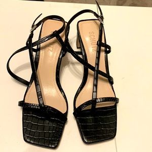 SCHUTZ Womens Black Snake Block Heel Leather Thong Sandals 6.5 B